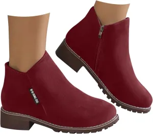 Women Casual Work Boots Chunky Heel Zipper Women Boots Comfortable Round Toe Ankle Comfortable Slip-On Lightweight