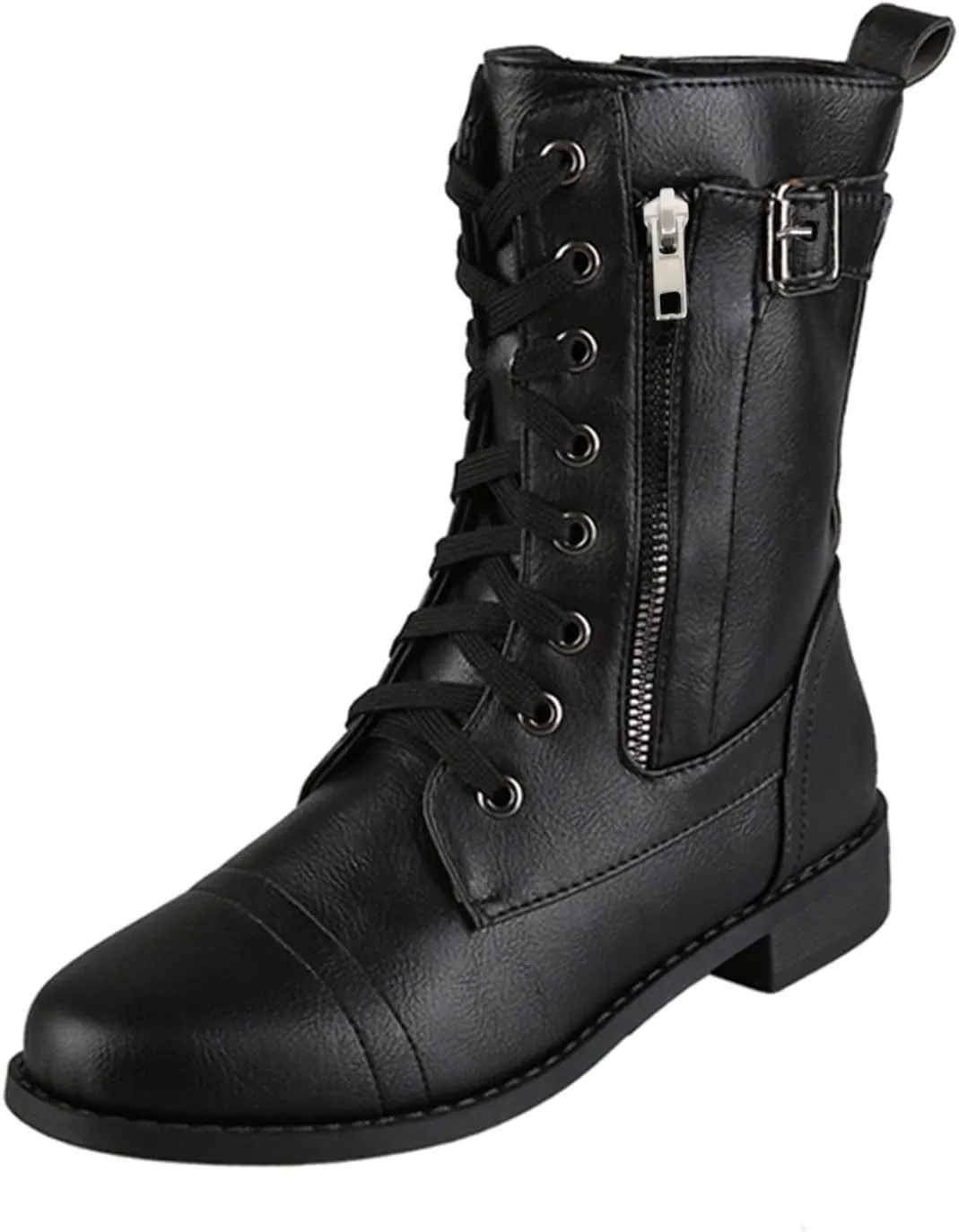 Women Combat Mid Calf Boots Wedge Heels Ankle Boots for WomenWomen's Winter Lace up Mid Calf Combat Riding Boots