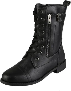 Women Combat Mid Calf Boots Wedge Heels Ankle Boots for WomenWomen's Winter Lace up Mid Calf Combat Riding Boots