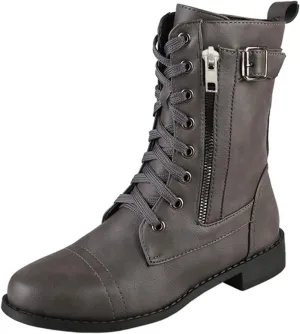 Women Combat Mid Calf Boots Wedge Heels Ankle Boots for WomenWomen's Winter Lace up Mid Calf Combat Riding Boots