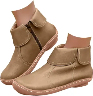 Women Flat Ankle Boots Round Toe Casual Boots for Women Side Zipper Round Toe Fashion Waterproof Comfortable Business