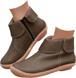 Women Flat Ankle Boots Round Toe Casual Boots for Women Side Zipper Round Toe Fashion Waterproof Comfortable Business