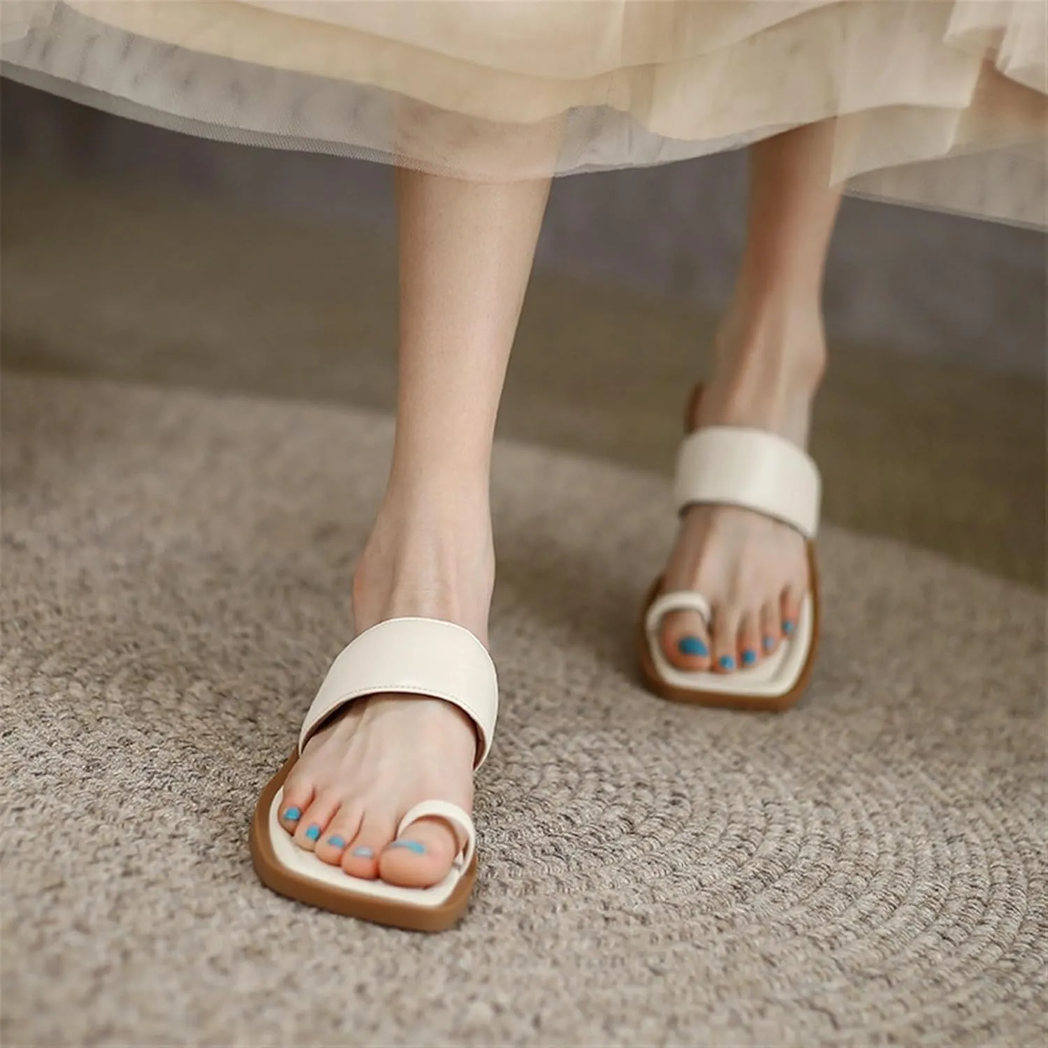 Women Mules Orthopedic Sandals, Women's Square Toe Slip on Flat Wide Bunion Orthopedic Sandals, Breathable Casual Beach Travel, for Big Toe Bone Correction Toe Arch Support