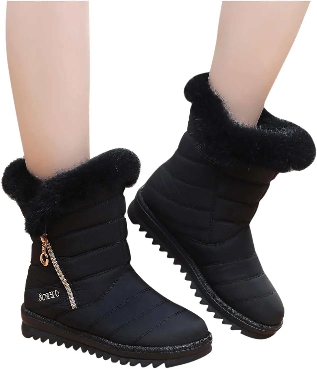 Women Snow Boots Winter Shoes with Zipper Womens Winter Duck Boots Waterproof Insulated Womens Wide Width Snow Boots Tall Wide Calf Snow Boots for Women Low Heel Womens Warm Winter Boots Wide