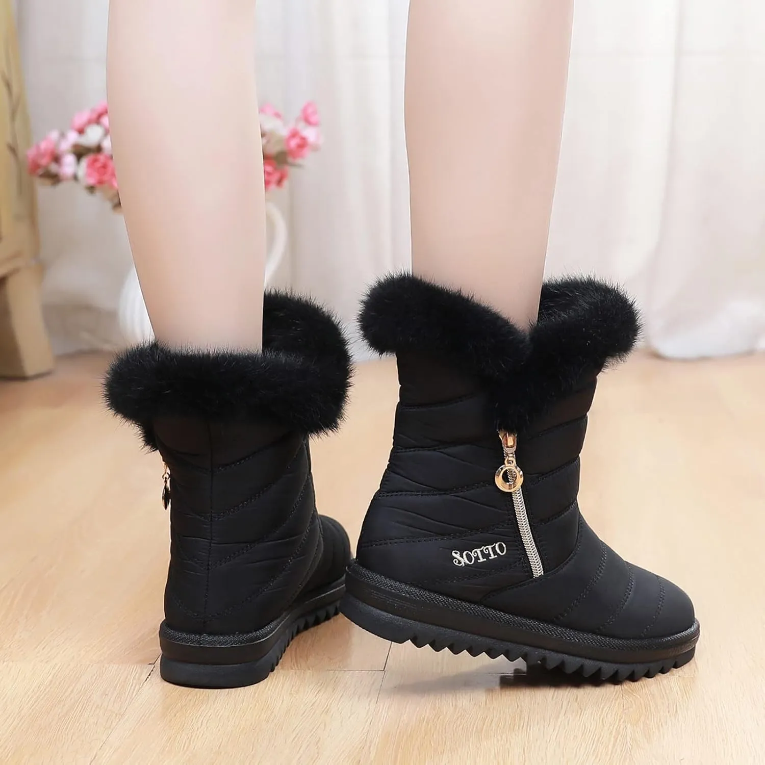 Women Snow Boots Winter Shoes with Zipper Womens Winter Duck Boots Waterproof Insulated Womens Wide Width Snow Boots Tall Wide Calf Snow Boots for Women Low Heel Womens Warm Winter Boots Wide