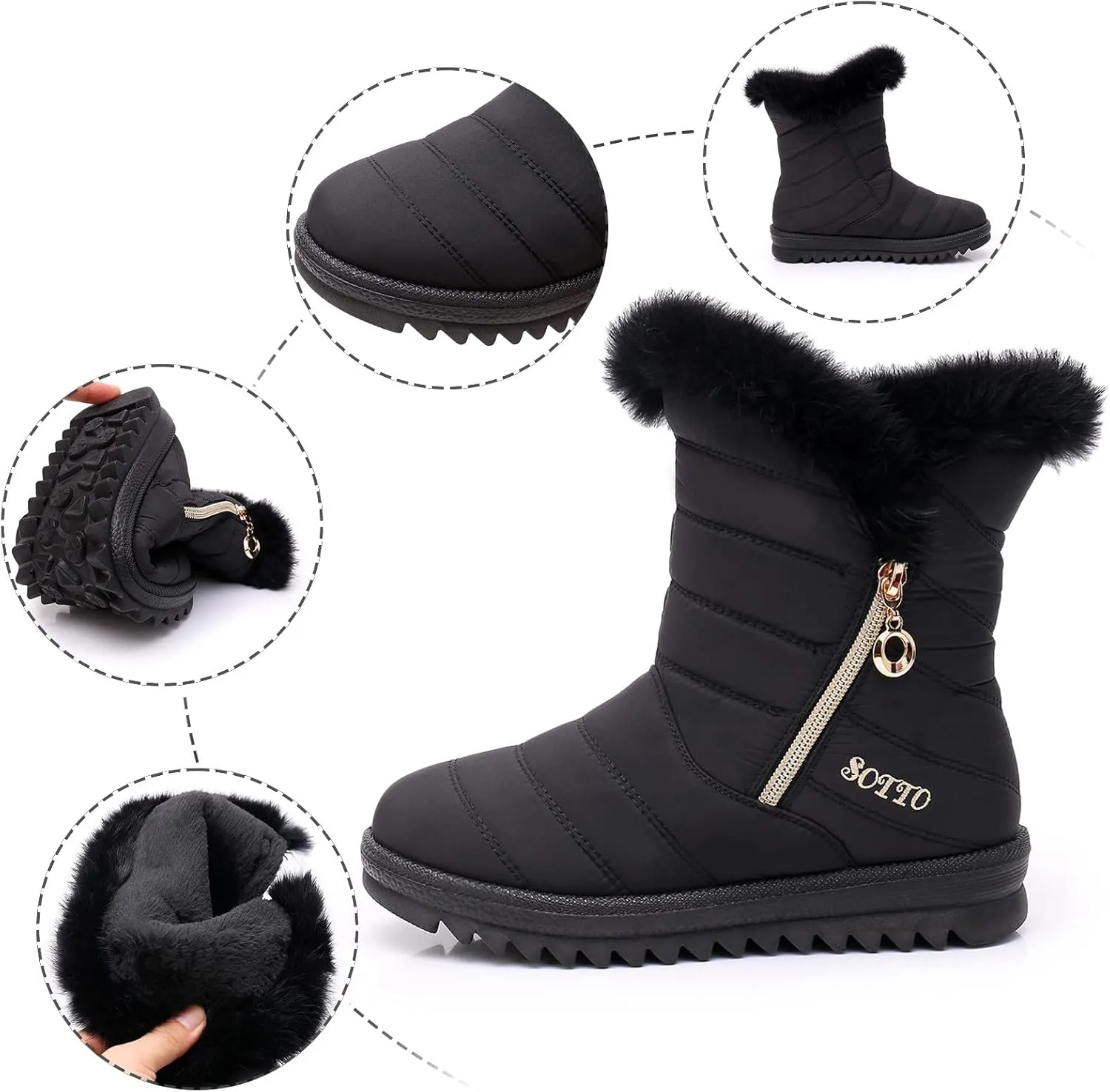 Women Snow Boots Winter Shoes with Zipper Womens Winter Duck Boots Waterproof Insulated Womens Wide Width Snow Boots Tall Wide Calf Snow Boots for Women Low Heel Womens Warm Winter Boots Wide