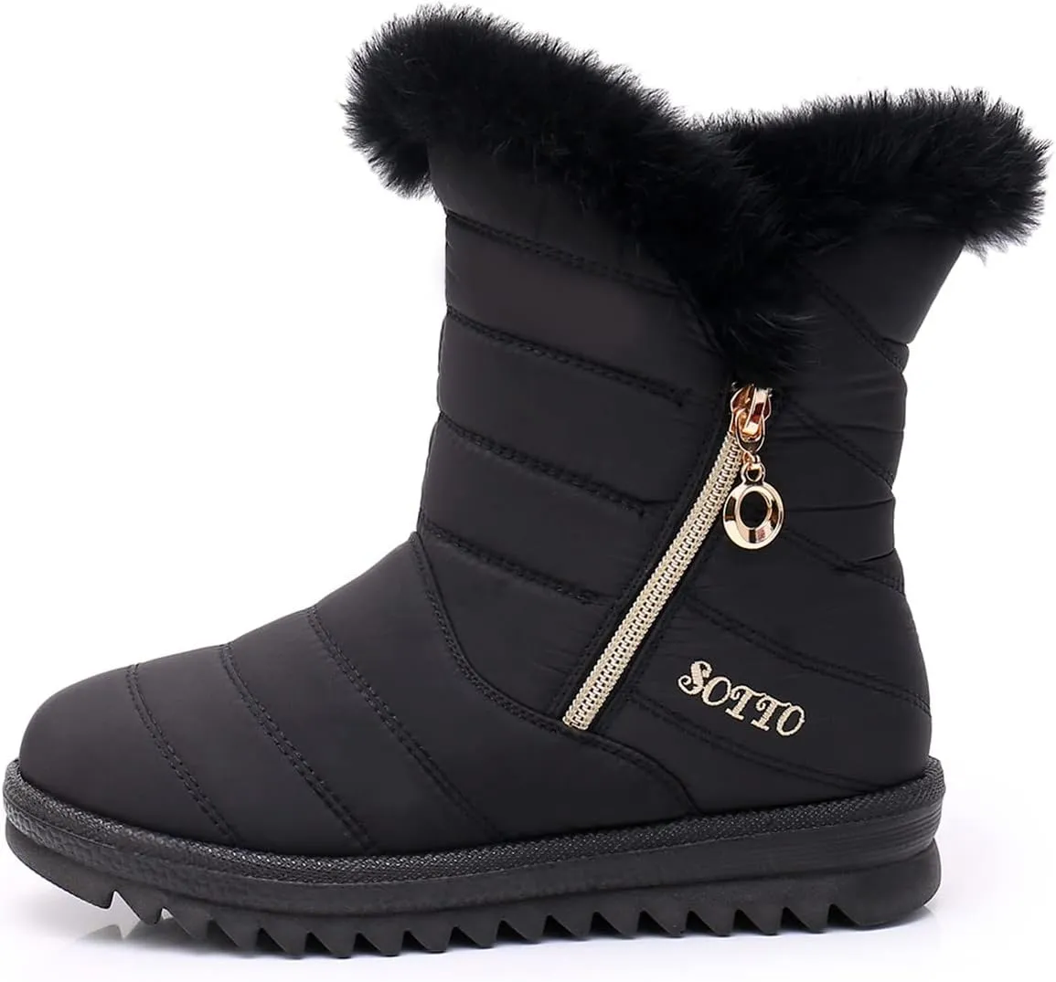 Women Snow Boots Winter Shoes with Zipper Womens Winter Duck Boots Waterproof Insulated Womens Wide Width Snow Boots Tall Wide Calf Snow Boots for Women Low Heel Womens Warm Winter Boots Wide