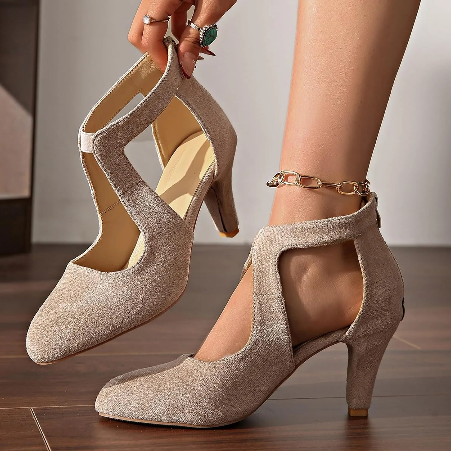 Women Summer Fashion Sandals Mid Heel Closed Toe Casual Walking Shoes Comfortable Strappy Roman Design for Outing