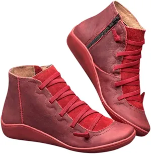 Womens Ankle Boots Flat Boots Women Round Toe Casual Comfortable Lightweight Lace up Side Zipper Plastic Women Boots
