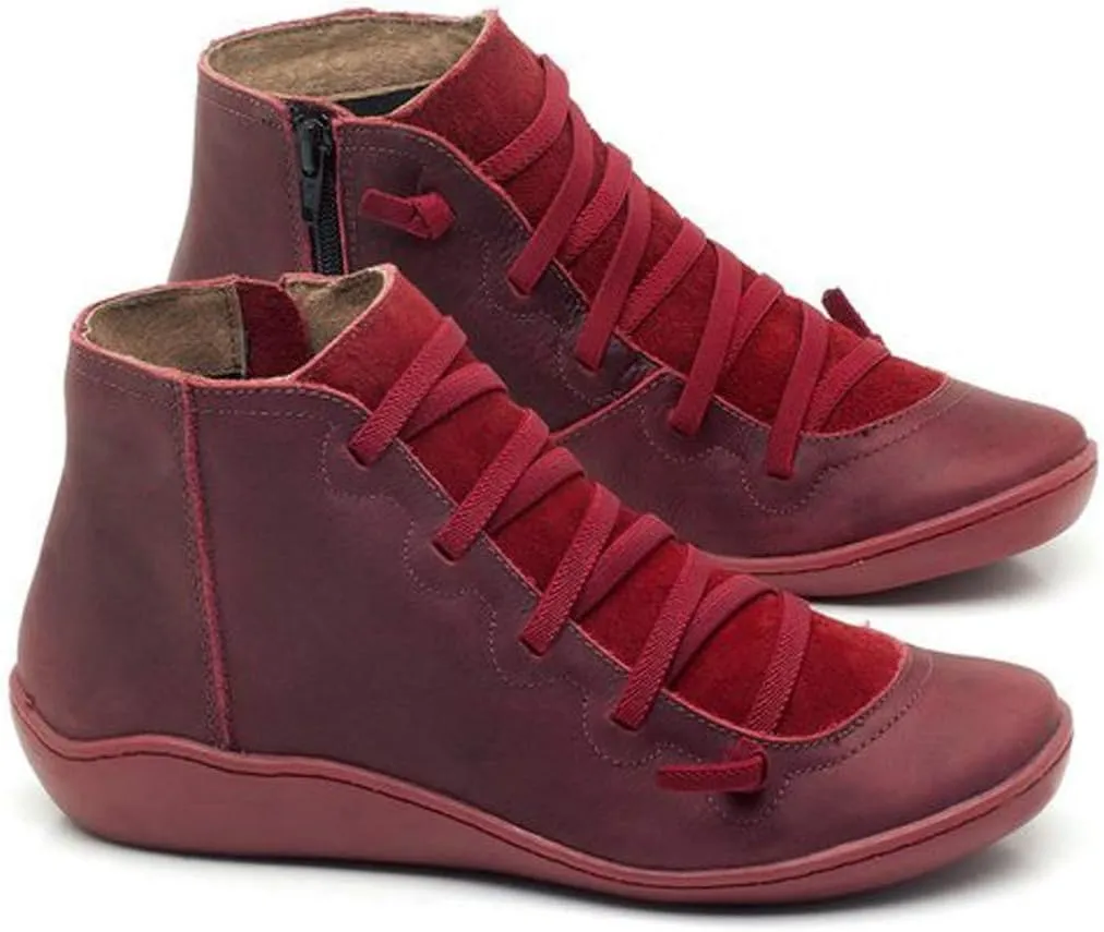 Womens Ankle Boots Flat Boots Women Round Toe Casual Comfortable Lightweight Lace up Side Zipper Plastic Women Boots