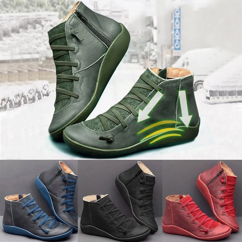 Womens Ankle Boots Flat Boots Women Round Toe Casual Comfortable Lightweight Lace up Side Zipper Plastic Women Boots