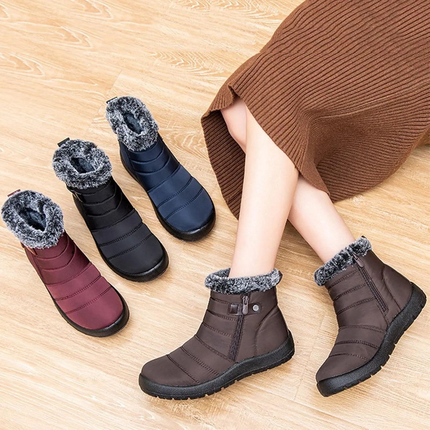Womens Ankle Snow Boots Waterproof Wide 10 Womens Winter Duck Boots Waterproof with Zipper Womens Winter Snow Boots Size 8 Women Winter Boots Size 8w Botas Para Invierno Mujer