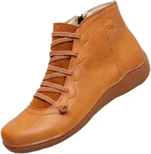 Women's Arch Support Ankle Boots Low Heel Flat Boots Women Vintage Casual Short Boots Fall Fashion Shoes 2024