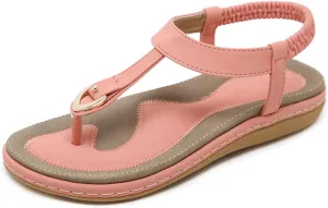 Womens Bohemian Flat Sandals Comfortable Summer Flip Flops Beach Vacation Shoes T-Strap Thong Sandals Stylish Clip Toe Walking Shoes Casual Flats with Back Strap