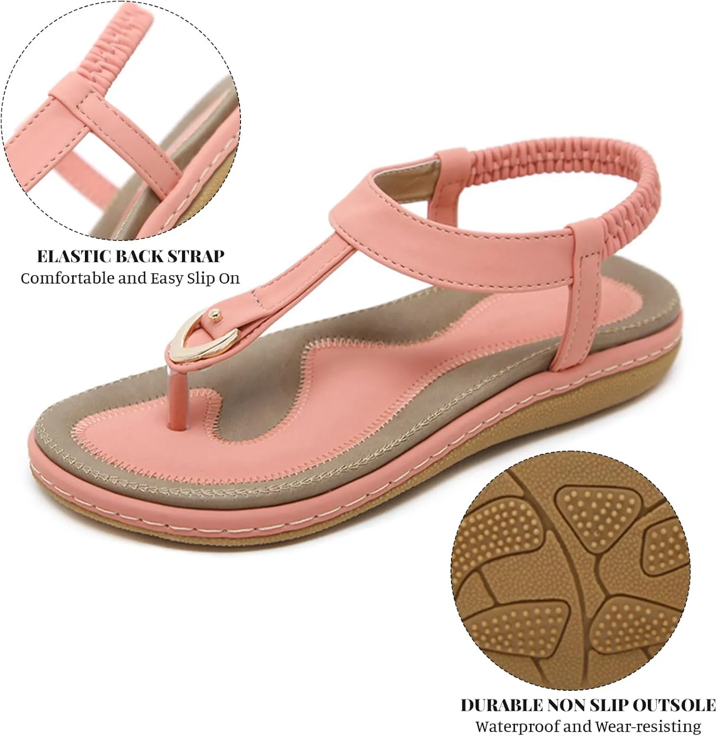 Womens Bohemian Flat Sandals Comfortable Summer Flip Flops Beach Vacation Shoes T-Strap Thong Sandals Stylish Clip Toe Walking Shoes Casual Flats with Back Strap