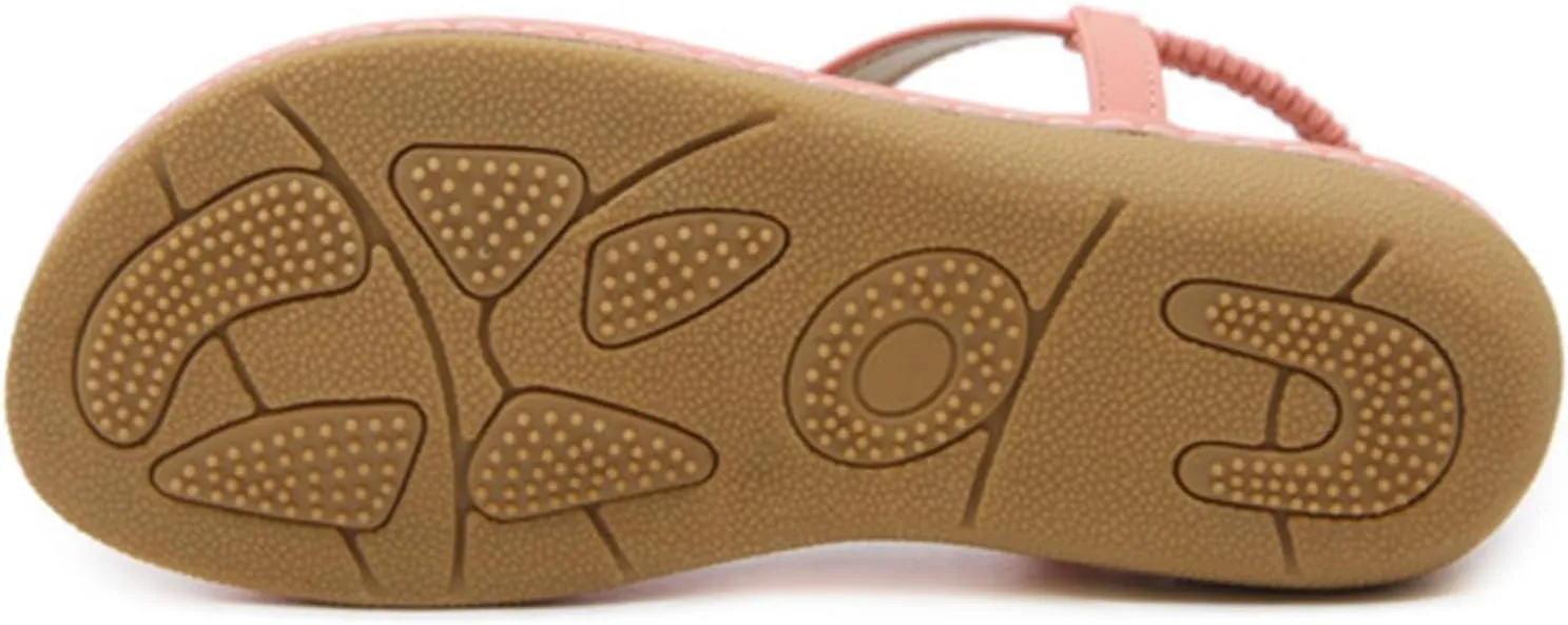 Womens Bohemian Flat Sandals Comfortable Summer Flip Flops Beach Vacation Shoes T-Strap Thong Sandals Stylish Clip Toe Walking Shoes Casual Flats with Back Strap