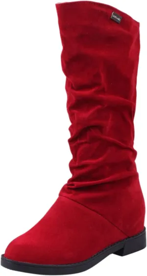 Womens Boots Classic Thick Heel Waterproof Boots for Women Warm Comfortable Soft Leather Mid-Calf Boots