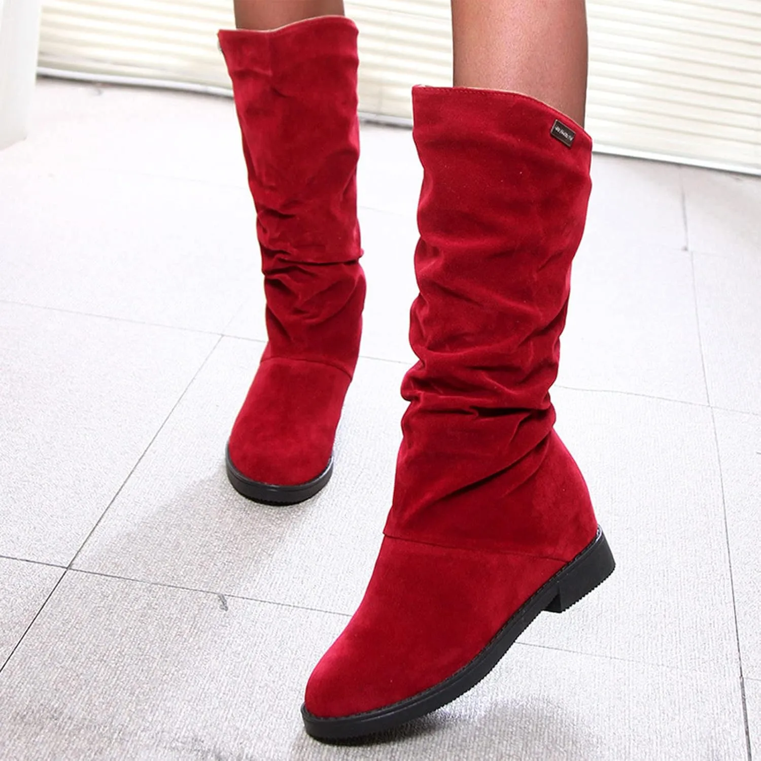 Womens Boots Classic Thick Heel Waterproof Boots for Women Warm Comfortable Soft Leather Mid-Calf Boots