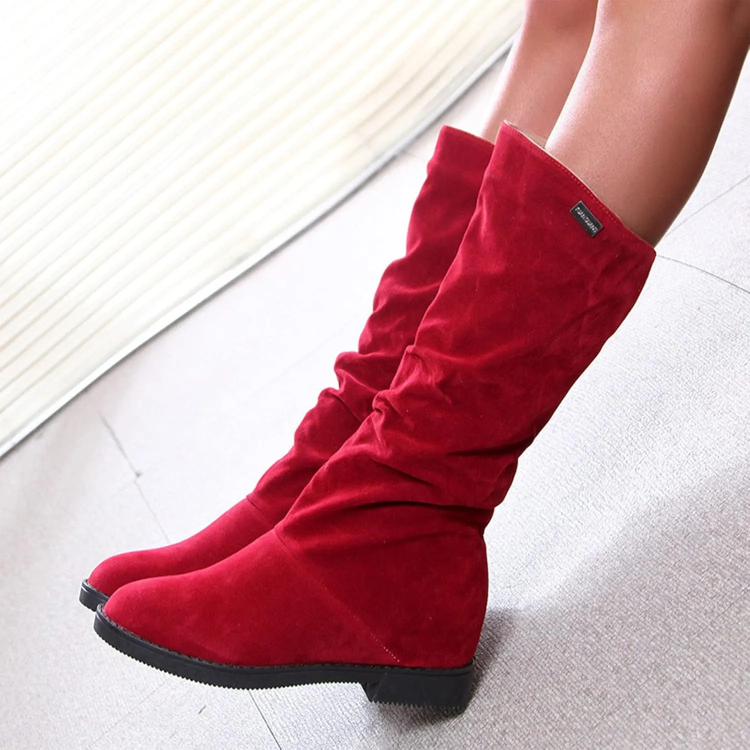 Womens Boots Classic Thick Heel Waterproof Boots for Women Warm Comfortable Soft Leather Mid-Calf Boots