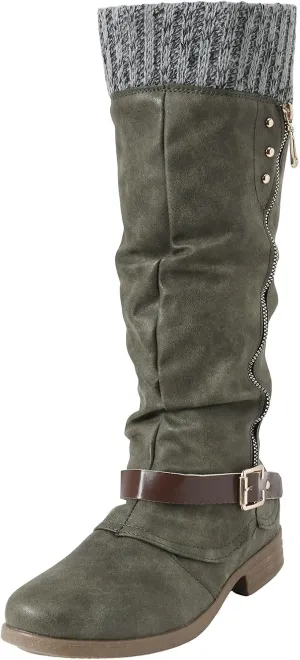 Womens Boots Fall Knee High Boots Women Low Heel Winter Boots for Women Casual Zipper Winter Tall Boots Low Heels