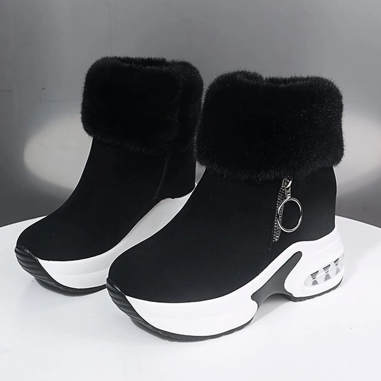 Womens Boots Fashion Fully Fur Lined Thick Sole Side Zipper Boots for Women Soft Cozy Warm Snow Boots for Women