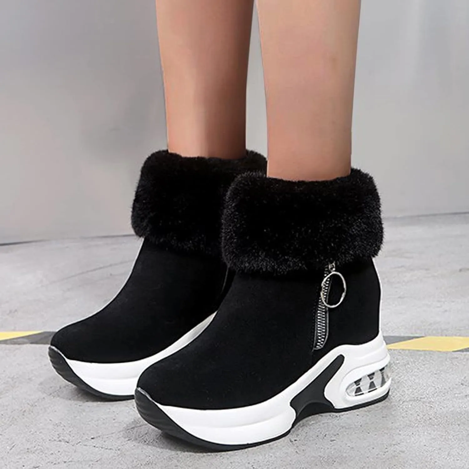 Womens Boots Fashion Fully Fur Lined Thick Sole Side Zipper Boots for Women Soft Cozy Warm Snow Boots for Women