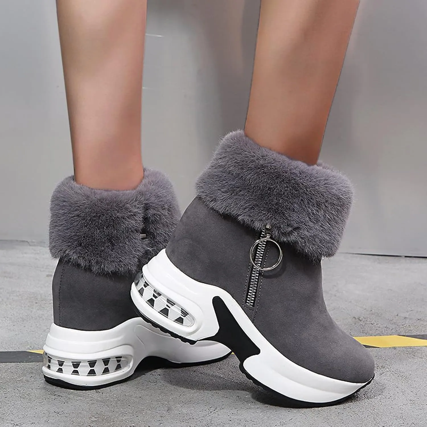 Womens Boots Fashion Fully Fur Lined Thick Sole Side Zipper Boots for Women Soft Cozy Warm Snow Boots for Women