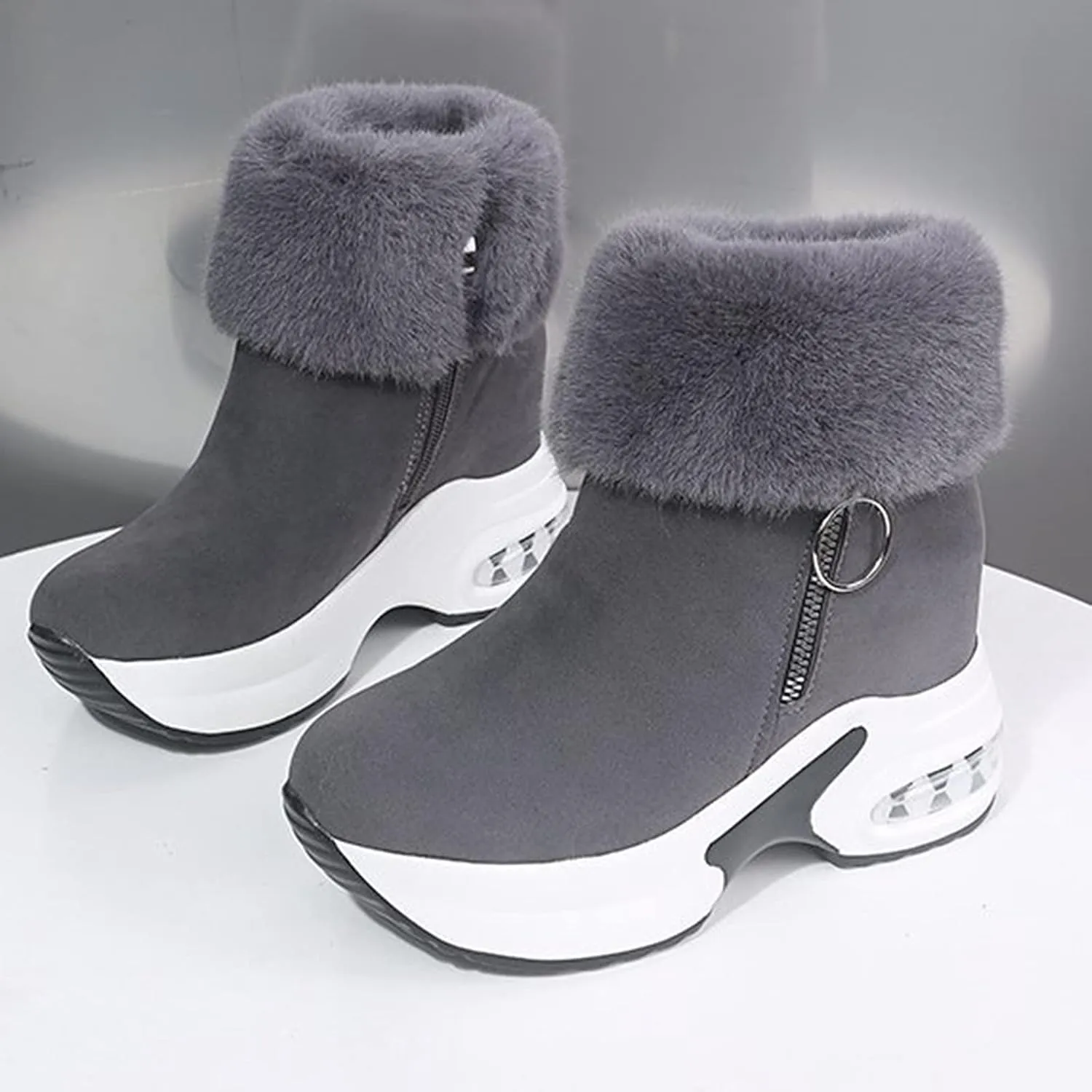 Womens Boots Fashion Fully Fur Lined Thick Sole Side Zipper Boots for Women Soft Cozy Warm Snow Boots for Women