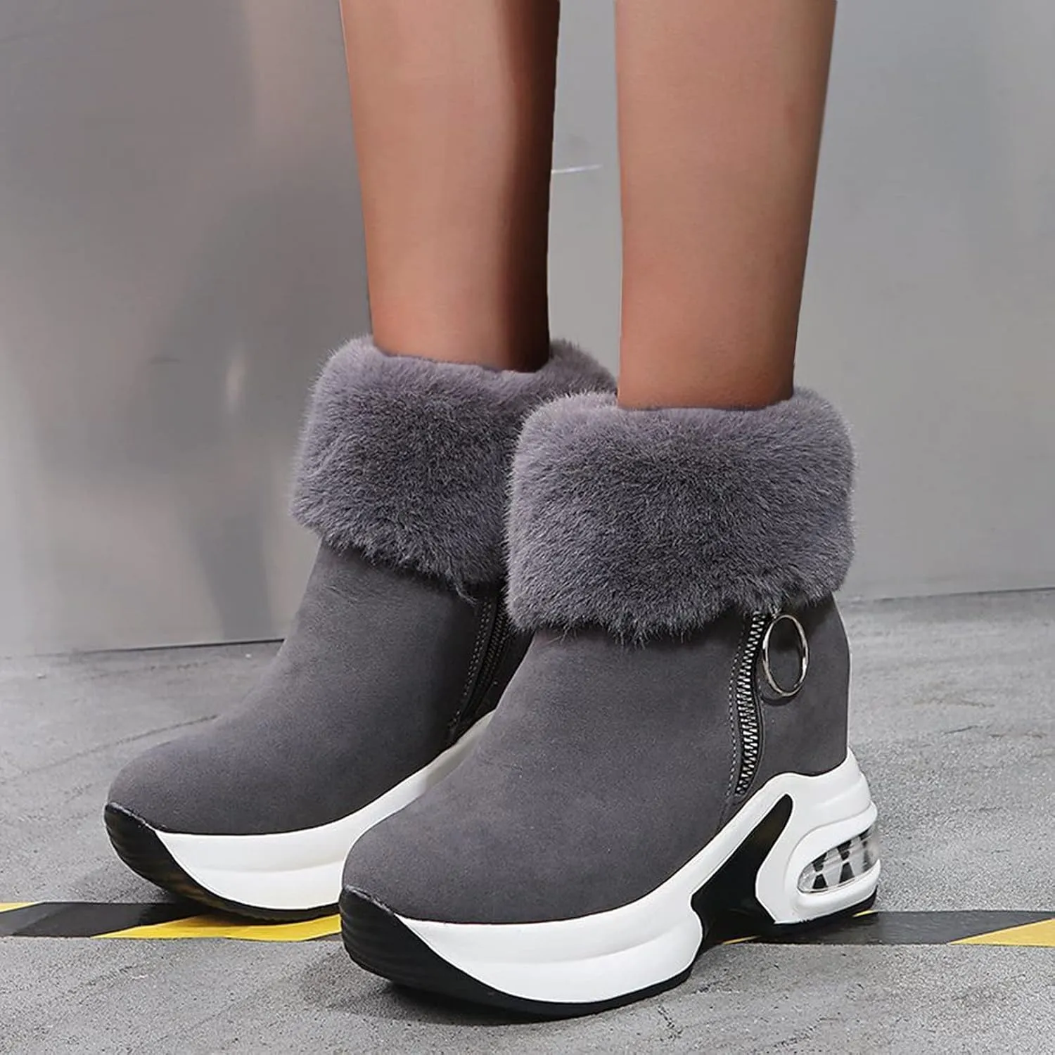 Womens Boots Fashion Fully Fur Lined Thick Sole Side Zipper Boots for Women Soft Cozy Warm Snow Boots for Women