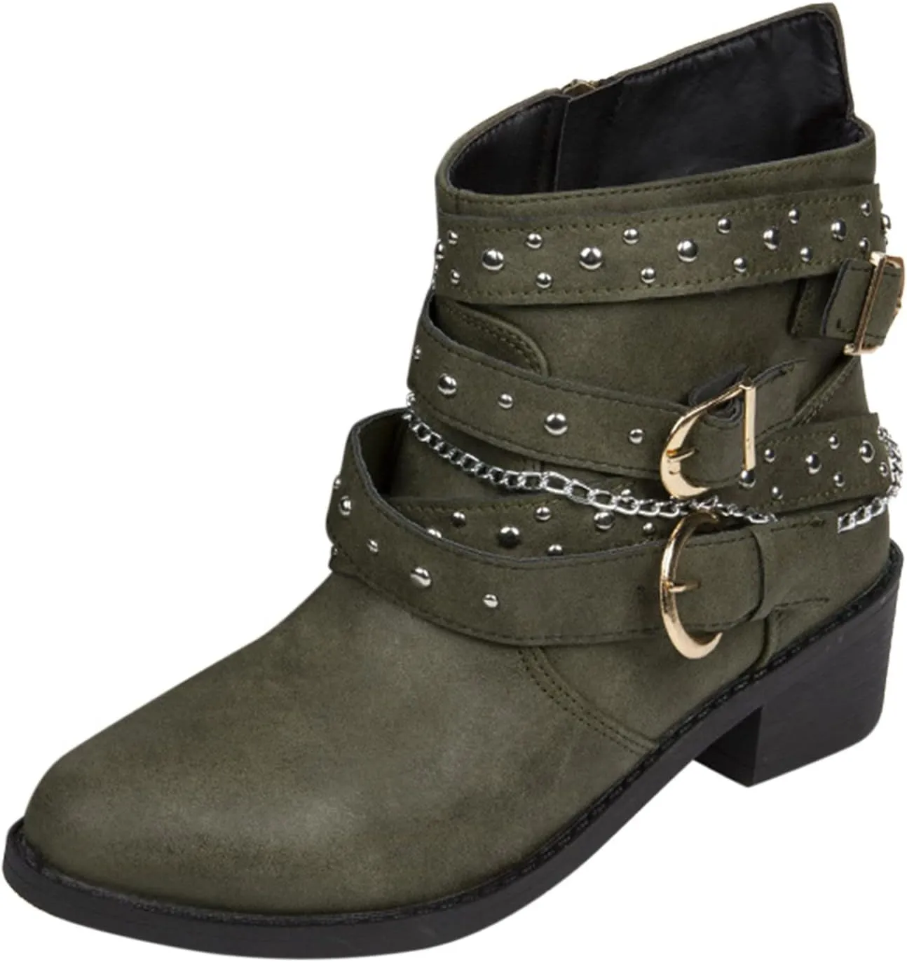 Womens Boots Retro Fashion Button Thick Heel Round Toe Boots for Women Durable Soft Leather Winter Boots