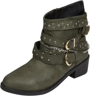 Womens Boots Retro Fashion Button Thick Heel Round Toe Boots for Women Durable Soft Leather Winter Boots