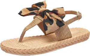Women's Bow Flip Flops Lightweight Woven Trending Thong Sandal Open Toe Comfort Beach Flip-Flops Shoes