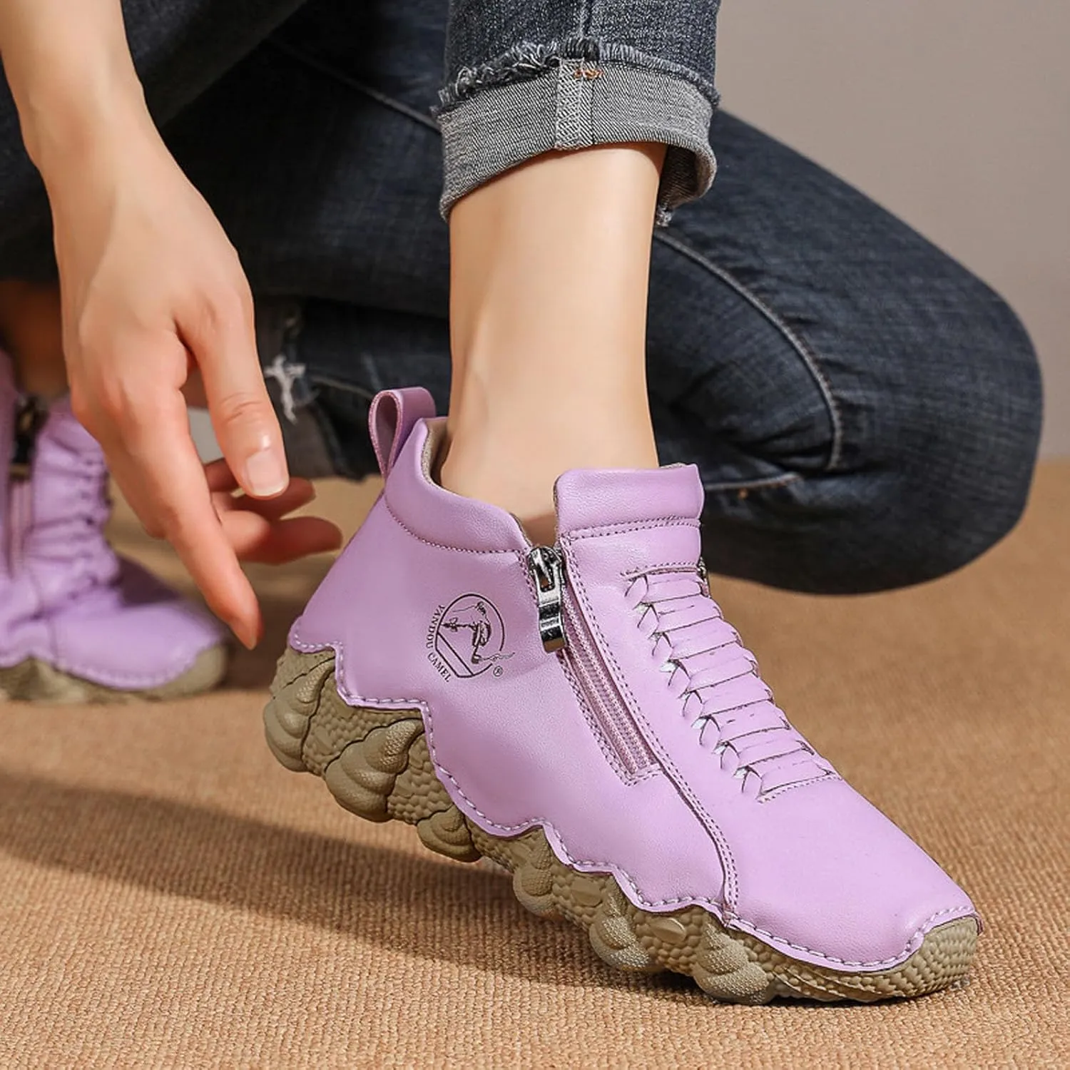 Women's Casual Ankle Boots Mid Heel Slip Outdoor Comfortable Walking Shoes Fashion Jeans Companion for Daily Wear