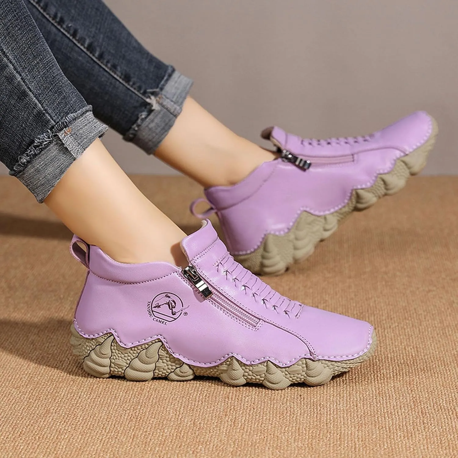 Women's Casual Ankle Boots Mid Heel Slip Outdoor Comfortable Walking Shoes Fashion Jeans Companion for Daily Wear