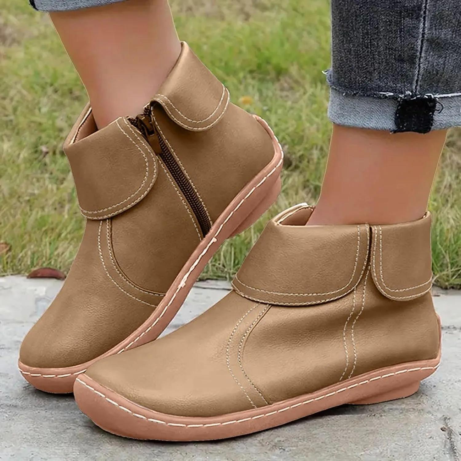 Women's Casual Boots Comfortable Women Low Heels Casual Boots Round Toe Low Heel Casual Comfortable Boots for Women