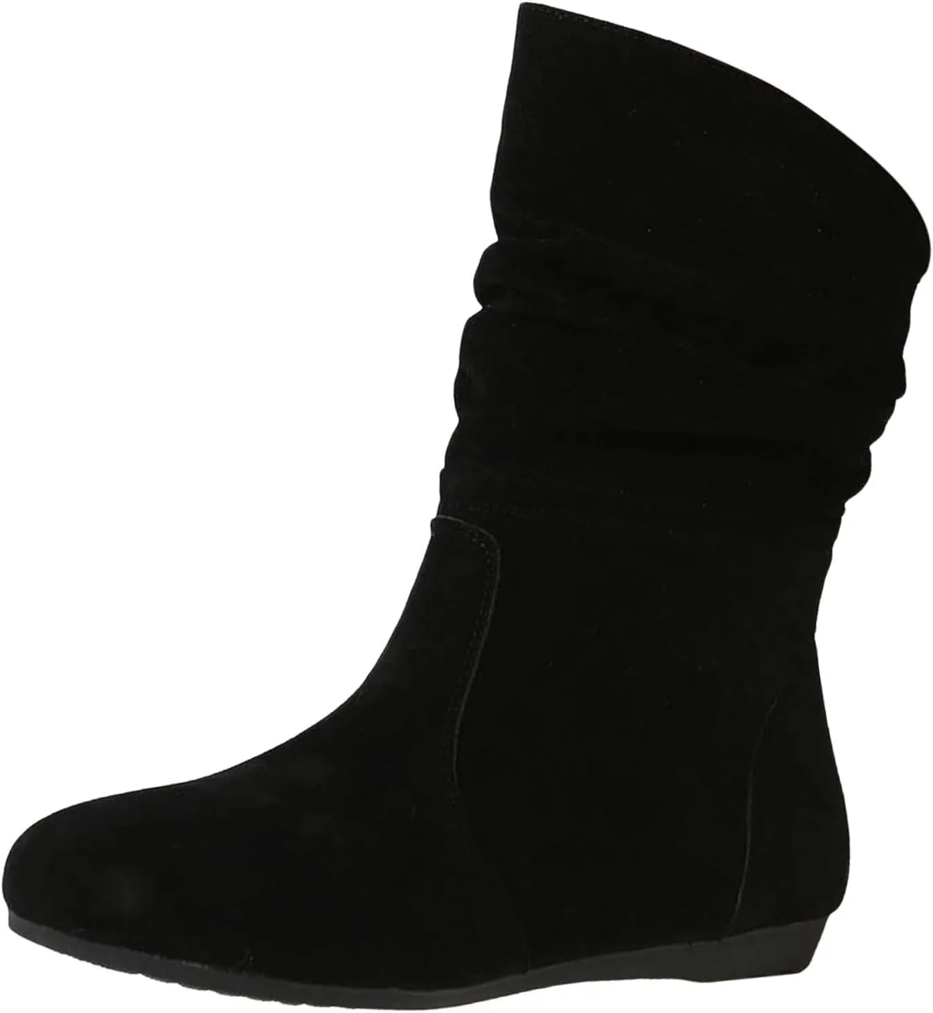 Womens Casual Western Boots Mid Calf Boots for Women Ladies British Fashion Suede Pleated Round Toe Casual Boots