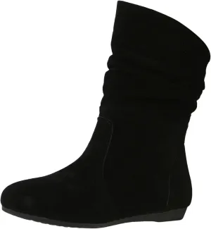 Womens Casual Western Boots Mid Calf Boots for Women Ladies British Fashion Suede Pleated Round Toe Casual Boots
