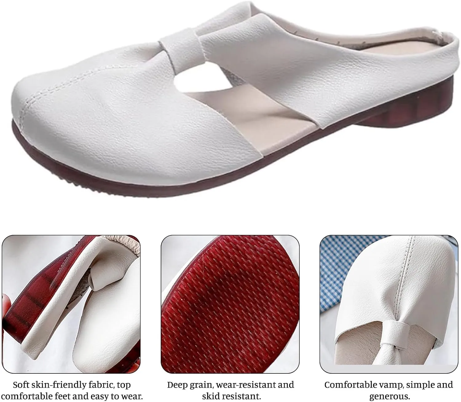 Womens Flat Sandals Knotted Hollow Out Slip On Flats Fashion Round Toe Mules Comfortable Leather Slip-On Dressy Summer Beach Slippers Vacation Slide Sandals