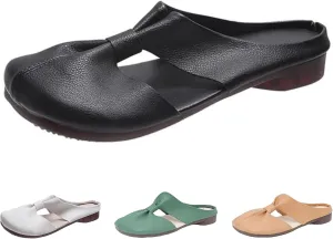 Womens Flat Sandals Knotted Hollow Out Slip On Flats Fashion Round Toe Mules Comfortable Leather Slip-On Dressy Summer Beach Slippers Vacation Slide Sandals