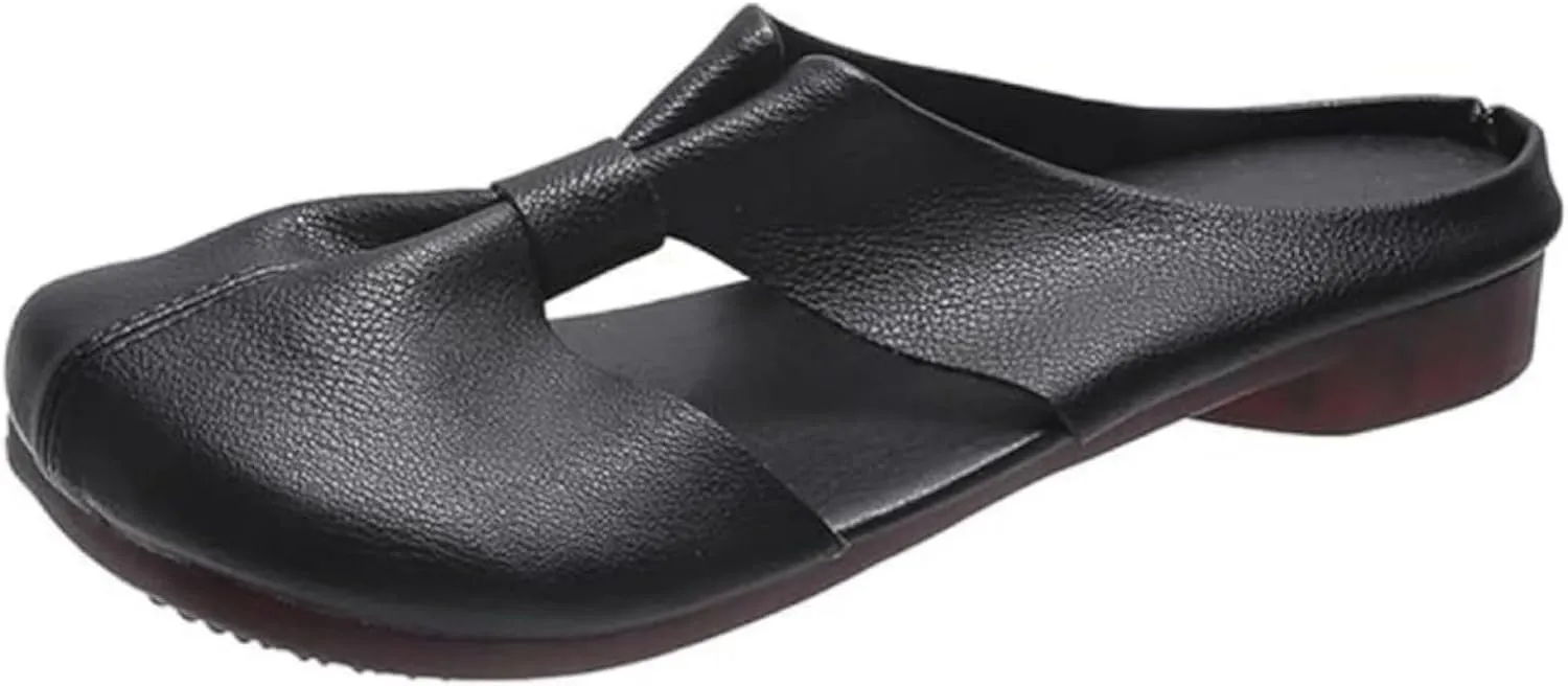 Womens Flat Sandals Knotted Hollow Out Slip On Flats Fashion Round Toe Mules Comfortable Leather Slip-On Dressy Summer Beach Slippers Vacation Slide Sandals