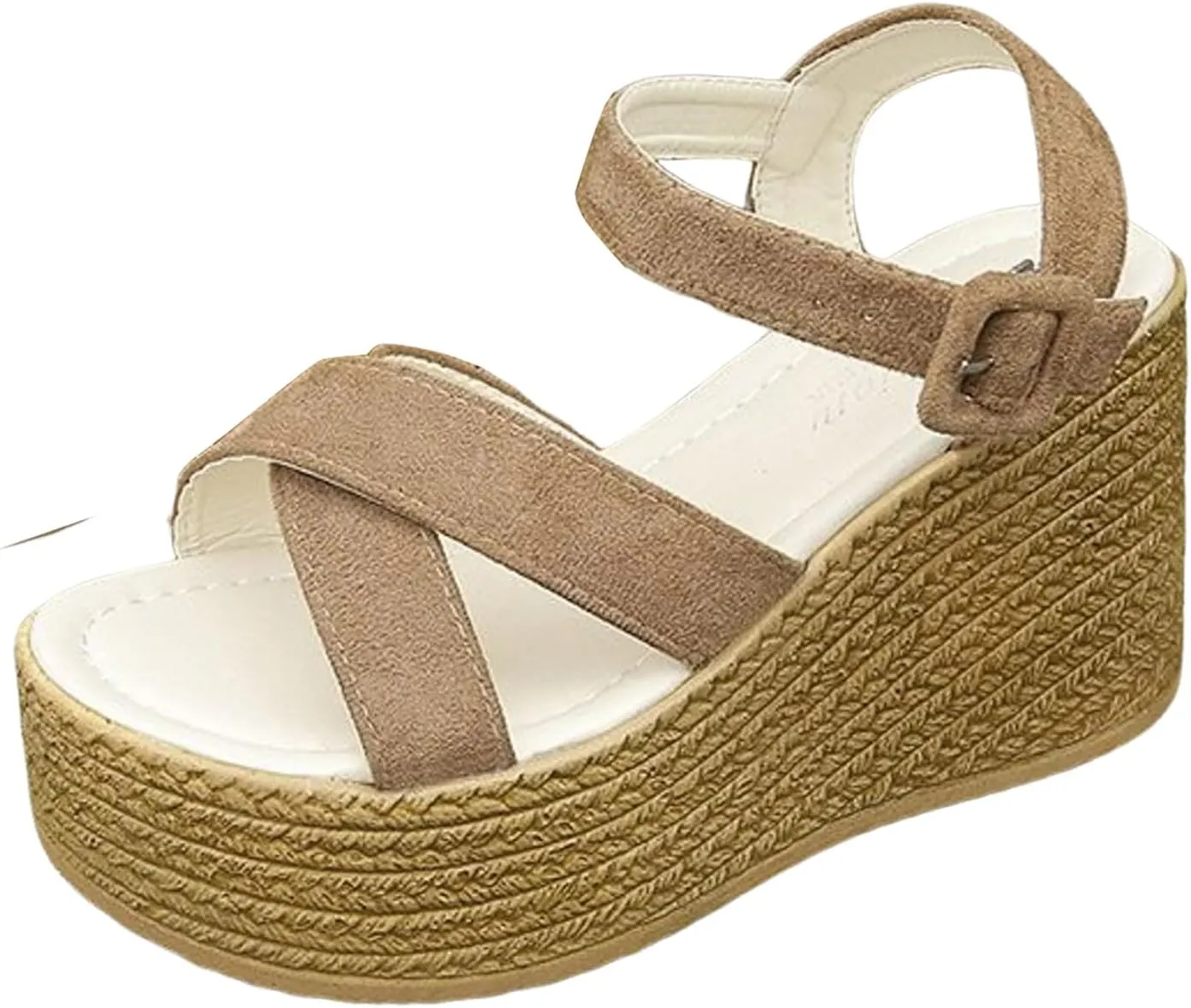 Women's High Heeled Thick Soled Fish Mouth Sandals Wedge Heeled Open Toed Platform Beach Sandals Women Wide Shoe