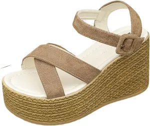 Women's High Heeled Thick Soled Fish Mouth Sandals Wedge Heeled Open Toed Platform Beach Sandals Women Wide Shoe