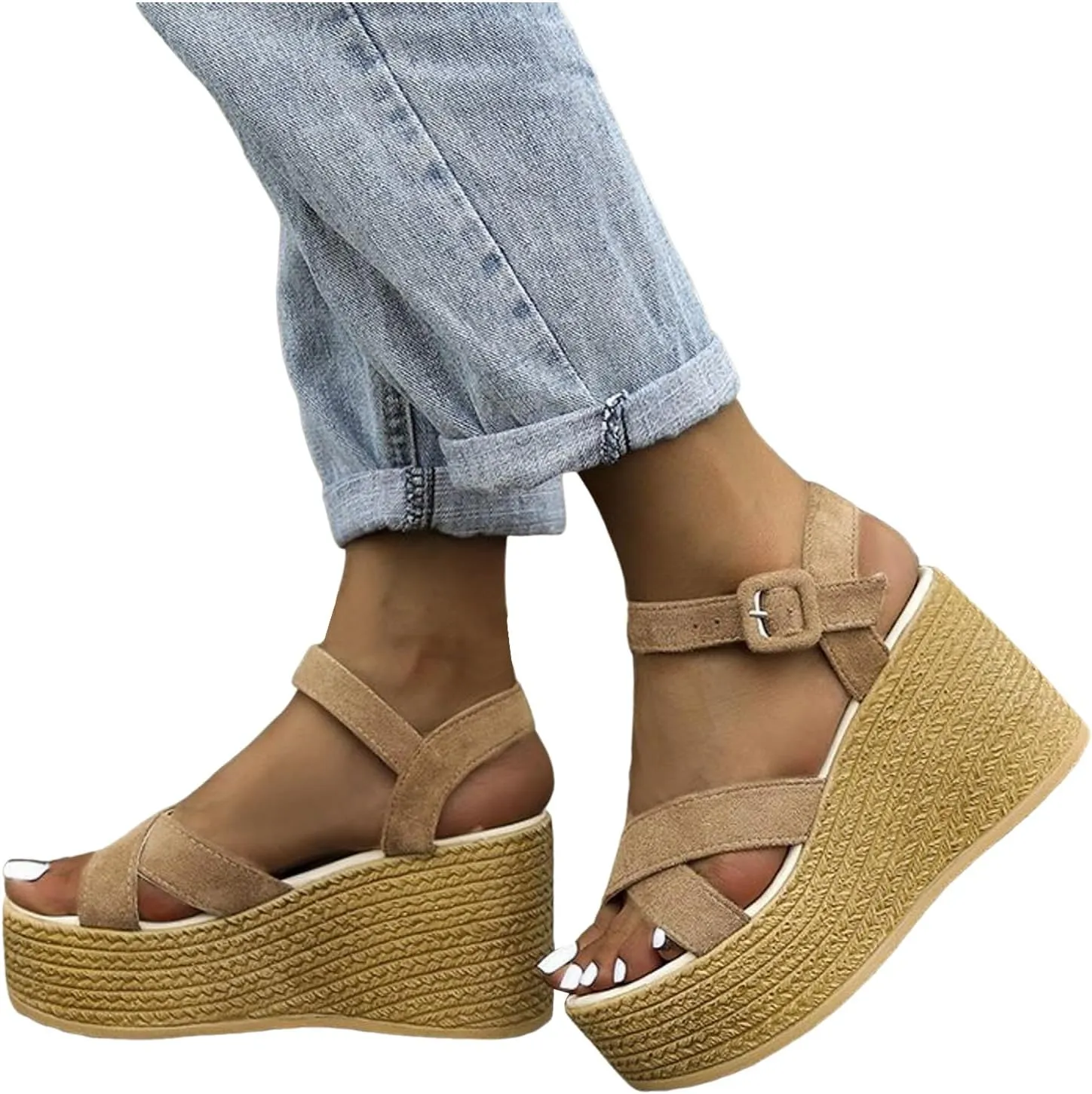 Women's High Heeled Thick Soled Fish Mouth Sandals Wedge Heeled Open Toed Platform Beach Sandals Women Wide Shoe