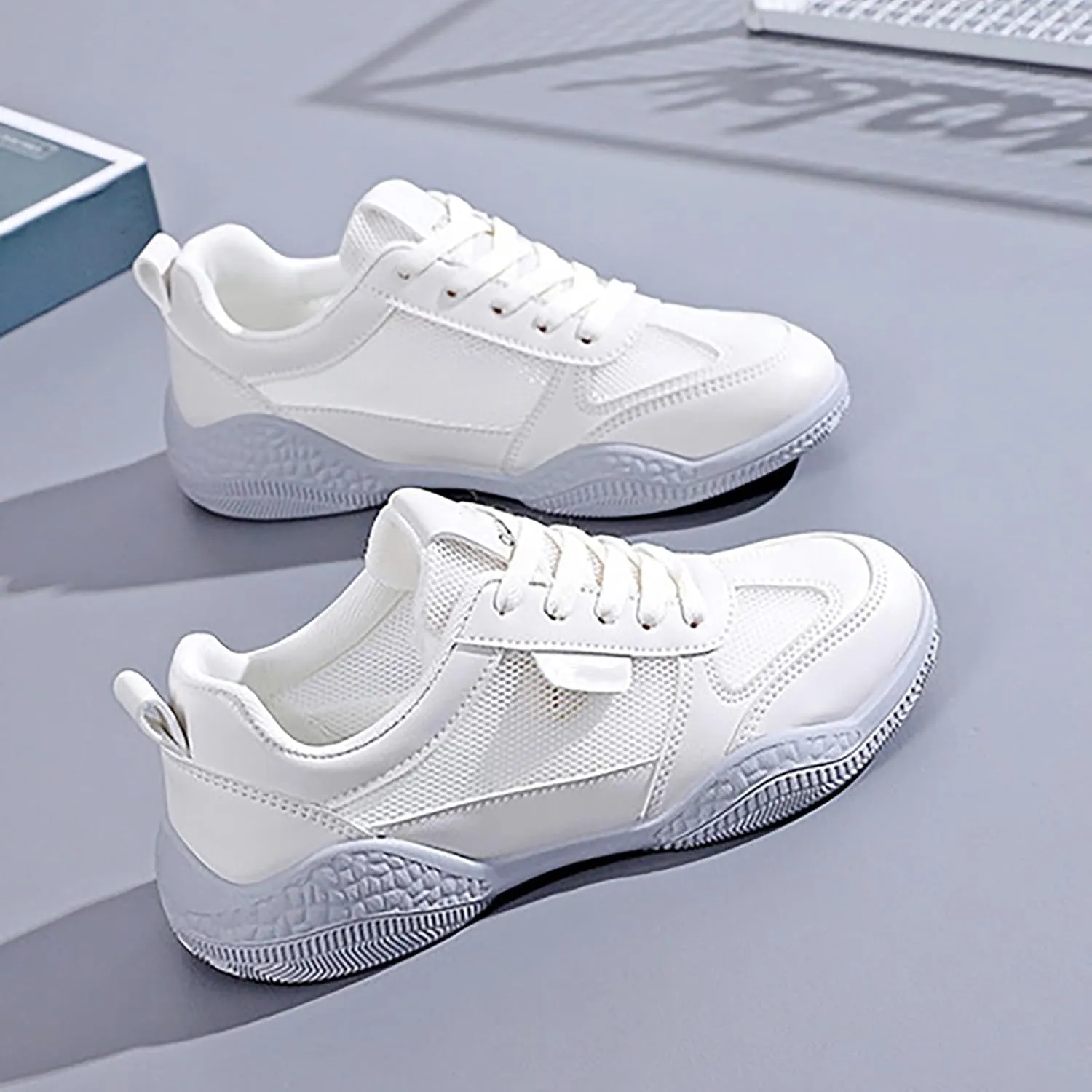 Womens Lace Up Sneakers Women Walking Tennis Shoes Non Slip Work Shoes Women Workout Men's Casual Shoes Fashion Sneakers White Tennis Shoe Cross Trainer Shoe