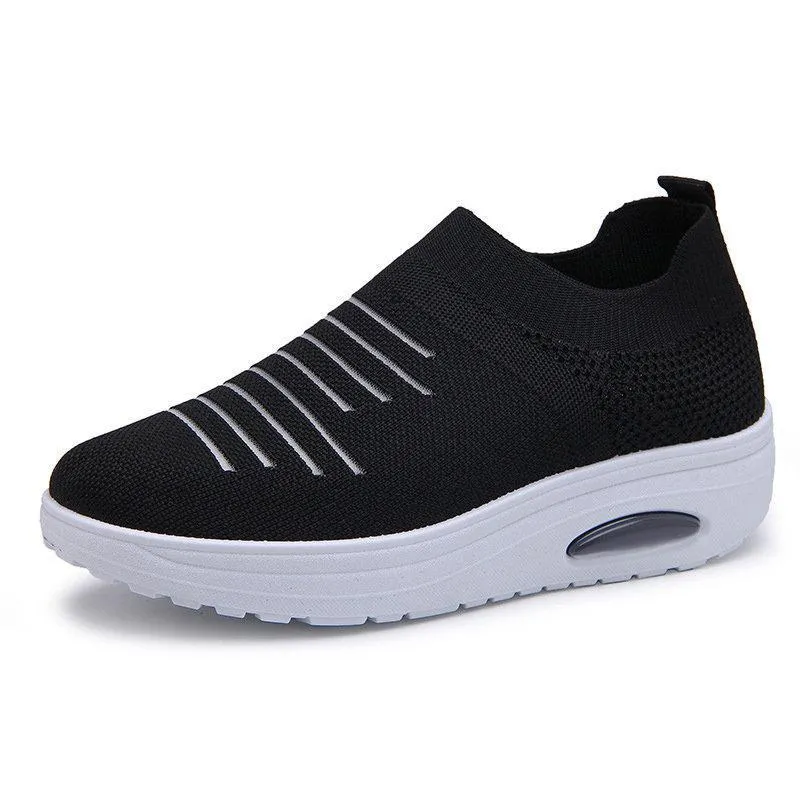 Women's Mesh Cushioned Slip On Platform Casual Flying Woven Shoes