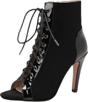 Women's Open Toed High-heeled Sandals, High-heeled Shoes, Front Lace Up, Side Zipper, Jazz Dance Skirt, Ankle Boots