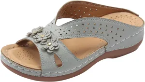 Womens Orthopedic Arch Support Flowers Sandals, 2024 Summer Plus Size Breathable Wedge Comfortable Walking