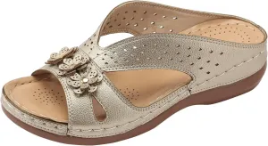 Womens Orthopedic Arch Support Flowers Sandals, 2024 Summer Plus Size Breathable Wedge Comfortable Walking