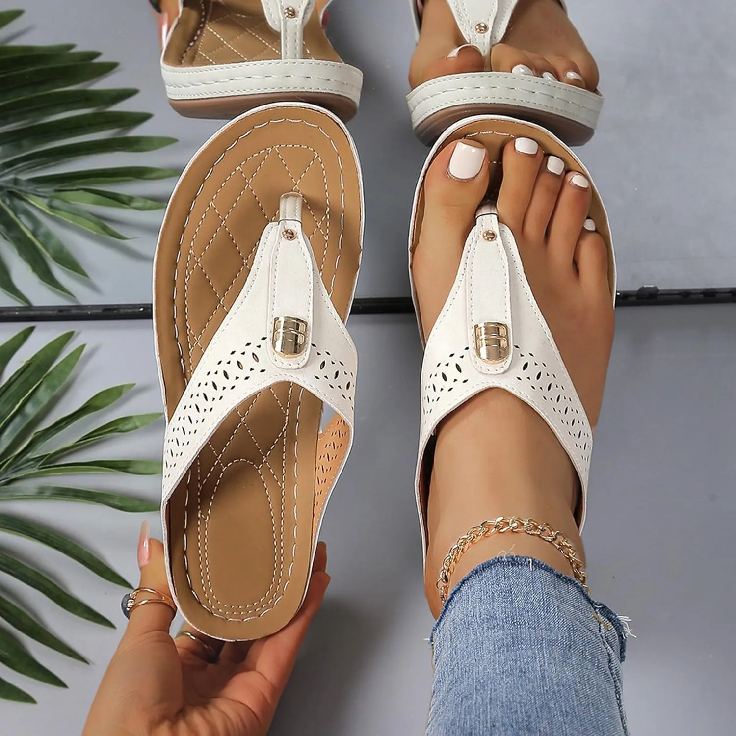 Women's Orthopedic Arch Support Sandals Comfortable Thong T-Strap Orthotic Casual Flat Sandals