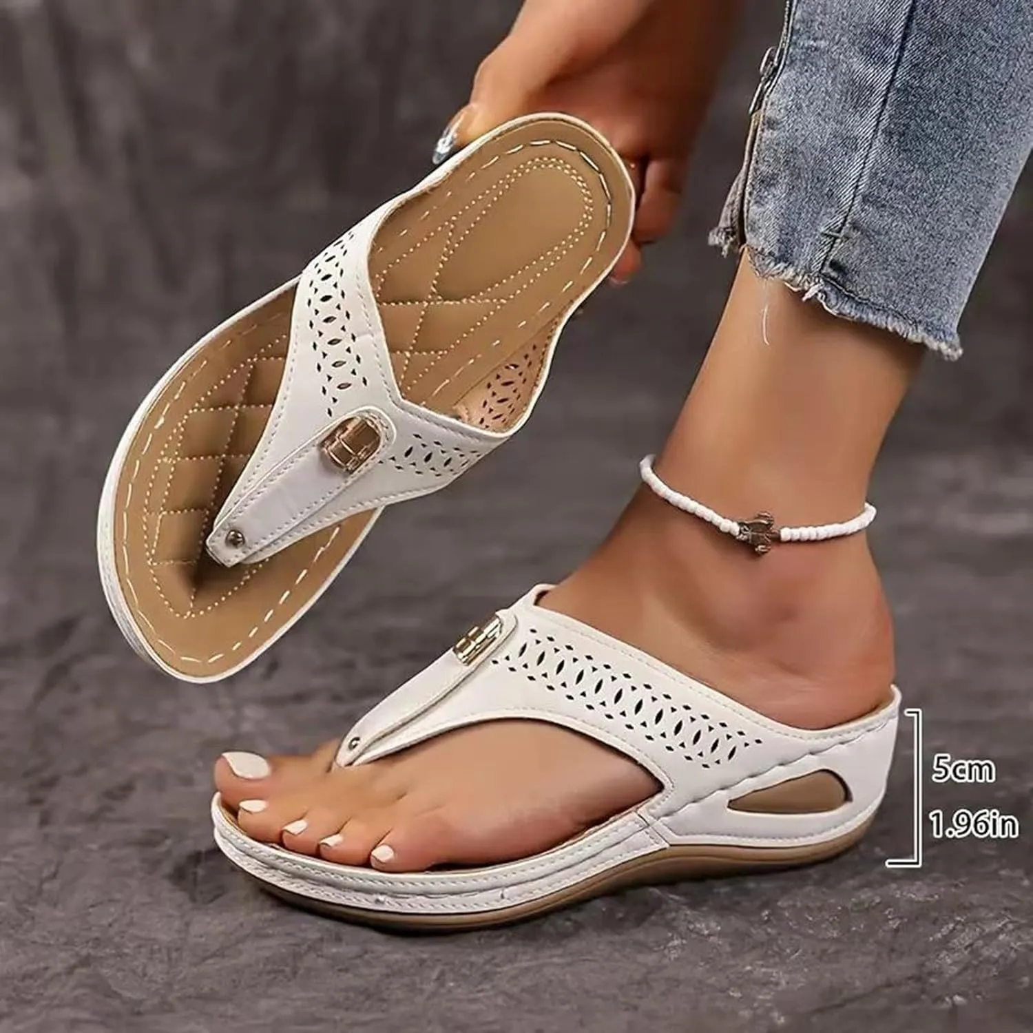Women's Orthopedic Arch Support Sandals Comfortable Thong T-Strap Orthotic Casual Flat Sandals